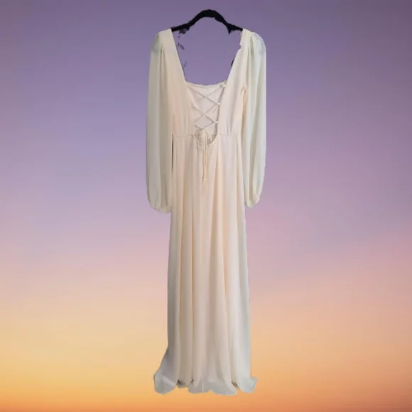 Windsor Size Small Kaylee Formal Chiffon Lace-Up Long Dress  Cream NEW - Picture 2 of 11